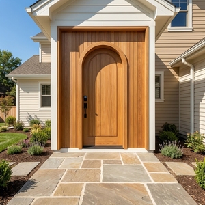 Puerta de Entrada Exterior de Madera Sólida Arqueada Posmoderna, Puerta de Una Hoja con Apertura Lateral Manual, Diseño Antirrobo - Product Image 6