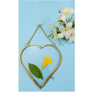 Cadre photo en laiton pur et verre, design classique, forme cœur, cadres photo en métal laiton, à suspendre au mur, pour photos et fleurs pressées - Product Image 1