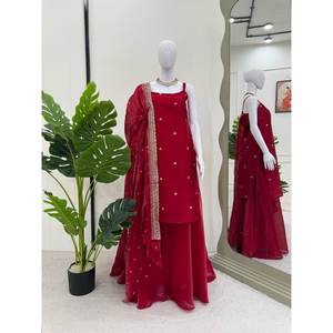 Conjunto de traje de fiesta de diseñador con hilo de trabajo de secuencia talla XL - Product Image 4