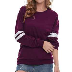 Sweat-shirt pour femme, couleur unie, col rond, manches longues, 100% coton, tricoté, respirant, coupe classique, violet, sweat-shirts pour femme - Product Image 2
