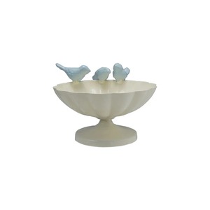 Cuenco decorativo minimalista de metal con diseño de pájaros, hecho a mano, bonito diseño para decoración del hogar, blanco con pájaros azules, decoración para el hogar. - Product Image 3