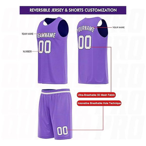 Ensemble de maillot et short de basketball en mesh, gris violet, personnalisé, réversible, double face, sublimation, nouveau design - Product Image 2