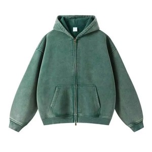 Custom Luxury Embroidery Hoody Streetwear Hoodies Fleece Blank Vintage Oversized Acid Wash Sun Faded Distressed Zip up Hoodies - Product Image 3