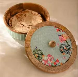 Caja de Madera Hecha a Mano de Primera Calidad para Chapati, Caja de Almacenamiento de Roti de Madera Maciza con Tapa - Product Image 1