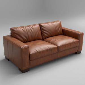 Sofá de 2 Plazas de Cuero Vacuno Genuino de Estilo Moderno de Mediados de Siglo, Estructura de Madera con Líneas Minimalistas para Interiores Contemporáneos, Sala de Estar - Product Image 1