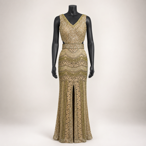 Luxury Gold <b>Sequin</b> Evening Gown for Women Elegant V Neck Formal Maxi Dress High Slit Party Wear Cocktail Prom Wedding Guest - Product Image 1