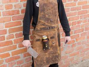 Dark Brown Leather <b>BBQ</b> Apron Heat Resistant Smell Proof Protection for Smoking Meat-Professional Pitmaster Multi-Function - Product Image 2