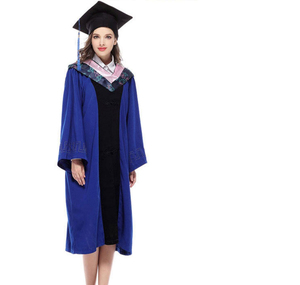 Vestido de Graduación Azul para Mujer con Cuello Bordado y Birrete para Ceremonia, Ropa de Actuación para Adultos - Product Image 1