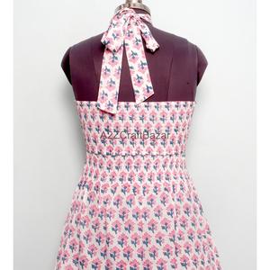 Robe midi à imprimé floral pour femme, col roulé, coupe trapèze, sans manches, 100 % coton, robe d'été décontractée, respirante - Product Image 4