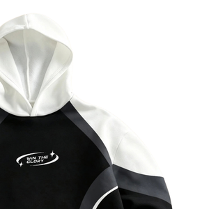 Black <b>White</b> Color Block Oversized French Terry Pullover Hoodie Custom Logo Long Sleeve Casual Streetwear <b>Sweatshirt</b> for <b>Men</b> - Product Image 3