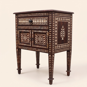 Table de chevet en bois massif avec incrustation d'os, design moderne minimaliste, finition naturelle, meubles de chambre à coucher, meubles de maison - Product Image 4