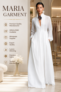 Vestido Midi Blanco de Gasa - Elegante Vestido Largo Bohemio con Cuello Alto para Mujer, Forro de Algodón Suave, Corte Evase, Ecológico - Product Image 5