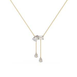 Elegant Dual Drop Geometric Diamond Lariat <b>Necklace</b> For Women Sparkling <b>Statement</b> Jewelry For Bridal Wedding Party Evening Style - Product Image 1