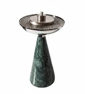 Dark Green <b>Marble</b> Pedestal Incense Burner Brushed Silver Stainless Steel <b>Mesh</b> Bakhoor Censer - Product Image 2
