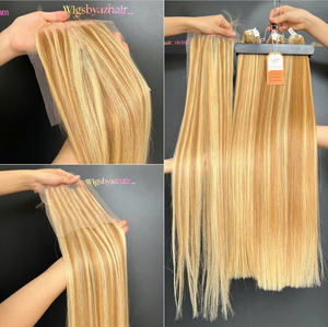 Couleur de surbrillance AZ39 faisceau de cheveux trame correspondant dentelle fermeture 5x5 partie centrale 300g faisceaux de cheveux au Vietnam - Product Image 3