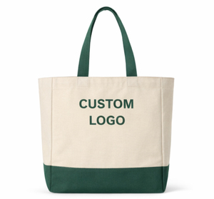 COTTON VOYAGE Custom Logo <b>Canvas</b> <b>Tote</b> Bag Large Size Green Handle Daily Shopping Bag - Product Image 1