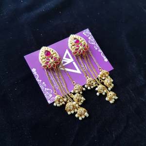 Amethyst Pearl Religious Charm Drop Earrings-Classic Geometric Hoop Danglers - Product Image 1