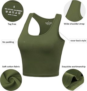 Women Simple High Support Seamless Crop Tank Top <b>Racerback</b> Sports <b>Bra</b> Front Logo Quick Dry Breathable Workout Yoga Gym Wear - Product Image 4
