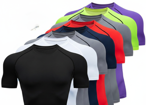 T-shirt de sport tricoté uni pour homme, coupe régulière, imprimé numérique, compressé, respirant, séchage rapide, teinture unie - Product Image 3