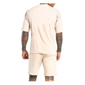 Conjunto de camiseta y pantalones cortos casuales de color sólido para hombre, cuello redondo, manga corta, ligero, 100% algodón, corte holgado de verano - Product Image 3