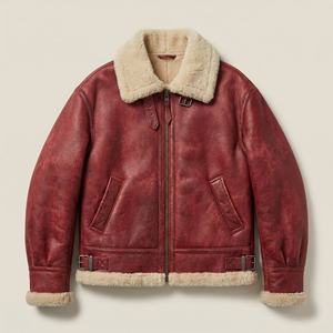 Chaqueta de aviador de piel de oveja para hombre |   Chaqueta Bomber de Cuero Sintético con Cuello de Piel |   Fabricante de Marca Privada OEM Personalizado - Product Image 1