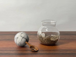 Designer Glass <b>Storage</b> Jar With Marble Lid And Wooden Spoon Elegant <b>Kitchen</b> Decor And Dry <b>Storage</b> <b>Container</b> From India - Product Image 4