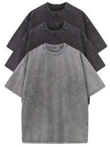 เสื้อยืดผ้าฝ้ายแขนสั้นสีดำสำหรับผู้ชาย ทรงปกติ คอกลม ลำลอง สีพื้น - Product Image 3