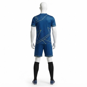Ensemble d'uniformes de football personnalisés bleu marine géométriques respirants 100% polyester, maillot de football à manches courtes et short - Product Image 4