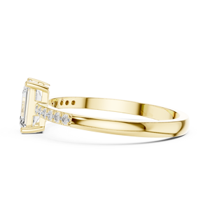 Bague de fiançailles en or jaune 18 carats avec diamant taille émeraude, sertie pavé, solitaire, pour femme, bijou de luxe - Product Image 2