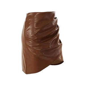 New Arrival Satin Skirt Womens A Line Pleated Satin High Waist Zipper <b>Mini</b> Short Skirt Vintage High Waist Genuine Leather Sheeps - Product Image 3
