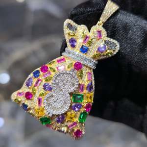 Luxury Gold Crown Pendant With Heart Cut Diamond And Colorful Gemstones Bezel Set Unisex Everyday Wear - Product Image 3
