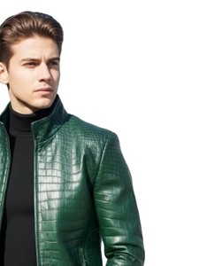 Chaqueta de Cuero Vacuno Premium para Hombre, con Grabado Croco, Transpirable, Cuello Alto, Cierre Frontal con Cremallera, Personalizable, Estilo Motero para Invierno - Product Image 6