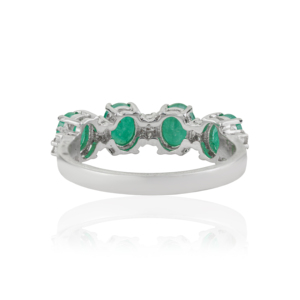 High Quality Best Selling 925 Sterling <b>Silver</b> Oval Cut <b>Emerald</b> Gemstone & Diamond Half Eternity Band <b>Ring</b> Wholesale Price - Product Image 5