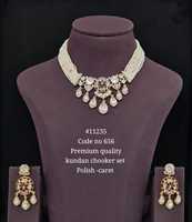 Ensemble collier et pendentif Kundan Choke11235 en laiton plaqué or, collier ethnique pour femmes, collier ras du cou avec chaîne en corde