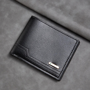 <b>Men</b> Genuine Leather Slim <b>Wallet</b> Fold Closure Minimalist Design <b>Black</b> Short Daily Use - Product Image 3