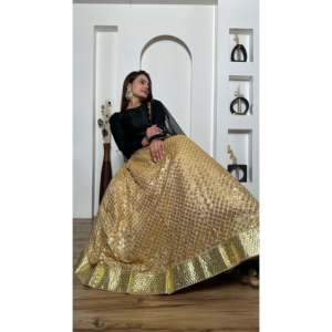 Belle feuille de travail Bordure Lehenga Choli pour Party Wear - Product Image 5