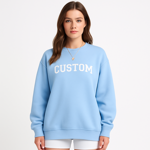 Sweat-shirt tendance oversize en molleton de coton bleu clair pour femme, pull personnalisé avec logo, sweat-shirt à manches longues décontracté - Product Image 1