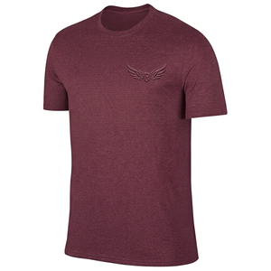 Men's Maroon Embossed Wing Logo Short Sleeve Cotton <b>T</b>-<b>Shirt</b> Regular Fit O-Neck Casual Jersey Knit - Product Image 1