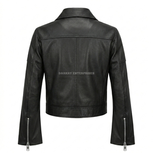 Chaqueta de Cuero Negra Personalizada para Hombre, Estilo Motero, Ajustada, de Piel de Oveja Auténtica, con Cremallera Asimétrica, Proveedor de Abrigos para Motociclistas - Product Image 2
