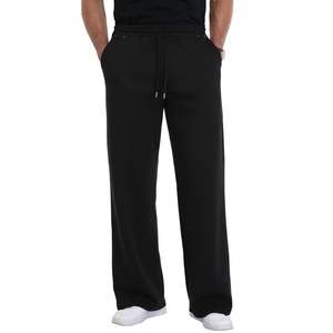 Men's Wide Leg Sweatpants Casual Loose <b>Fit</b> Drawstring Elastic Waist Full Length Solid Black Trousers - Product Image 1