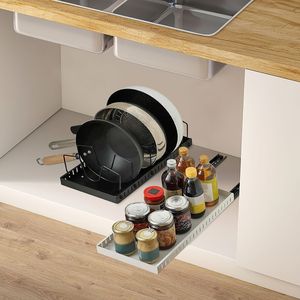 Portautensili scorrevole regolabile in acciaio al carbonio, porta coperchi anti-ruggine per pentole, spezie, taglieri e accessori da forno - Product Image 3