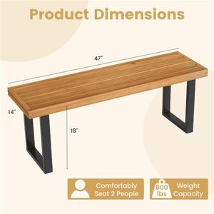 Panca da pranzo da esterno in legno massello di acacia, 2 pezzi, capacità di carico 800 libbre, per patio e giardino - Product Image 3