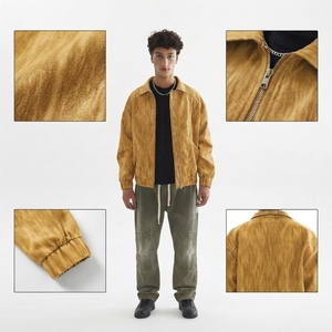 Blouson Bomber en Toile Lavée pour Homme, Couleur Unie, Col Rabattu, Fermeture Éclair, Coupe Décontractée, Vêtement d'Extérieur Automne - Product Image 5