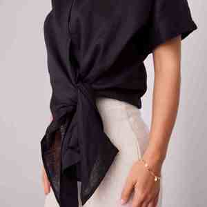 Nouvelle chemise décontractée en lin pour femme, collection Printemps-Été, grande taille, avec broderies et patchs, coupe courte unie, style simple, en maille de lin - Product Image 3