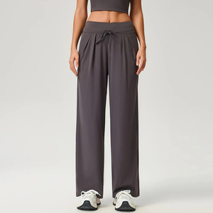 Pantalon d'été taille haute pour femme, coupe large, couleur unie, avec cordon de serrage, ample, longueur totale, décontracté, respirant, coupe-vent, séchage rapide - Product Image 5