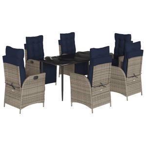 Juego de comedor de patio de ratán polivinílico gris de 7 piezas con cojines Muebles de exterior con estilo - Product Image 2
