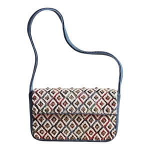 BLUE WHITE STRIPED STRAWBERRY HANDMADE BEADED SHOULDER <b>BAG</b> FOR WOMEN ELEGANT <b>EMBROIDERED</b> SUMMER PARTY PURSE - Product Image 5