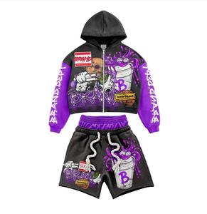 Conjunto Deportivo Tejido con Capucha Unisex SPLENDID APPAREL, Estampado Digital, Ropa Urbana, Manga Larga, Pantalones Cortos, Poliéster, Ropa de Otoño - Product Image 1