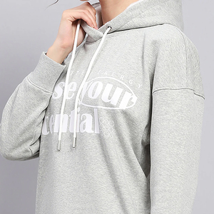 Sudadera con Capucha Gris para Mujer, de Algodón, con Estampado de Letras, Informal, Holgada, con Botones Laterales, Estilo Urbano, para Otoño - Product Image 2
