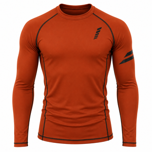 เสื้อรัดรูปแขนยาวสีส้มสำหรับผู้ชาย พิมพ์ลายด้วยเทคนิค Heat Transfer ระบายอากาศได้ดี ไร้ตะเข็บ แห้งเร็ว ผลิตจากผ้าสแปนเด็กซ์/ไนลอน เหมาะสำหรับออกกำลังกาย สำหรับผู้ใหญ่ - Product Image 2